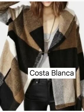 Costa Blanca Wool plaid open front cape/jacket, S, CB2827